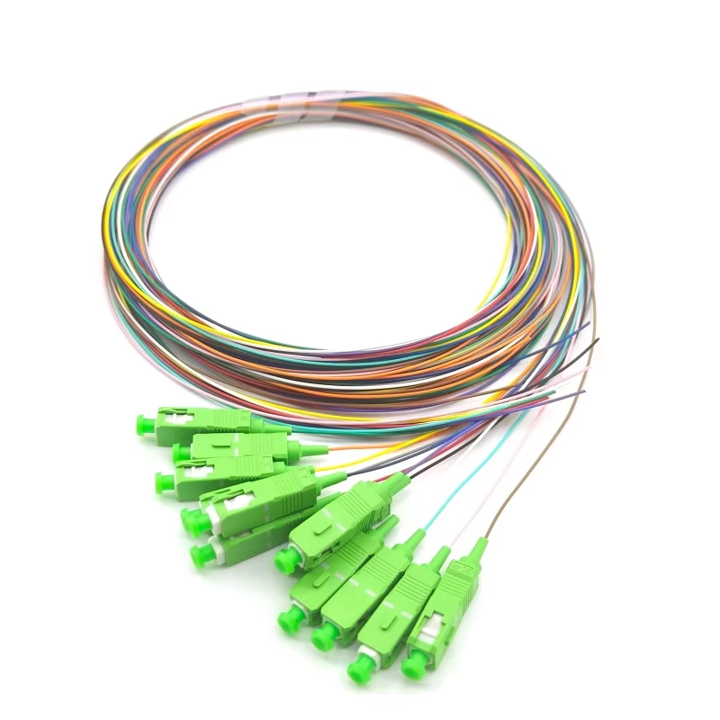 12 Core SC/APC Fiber Pigtails, Single Mode OS2 9/125 G.657A1, Multi-Color, 3 m (Set of 12)