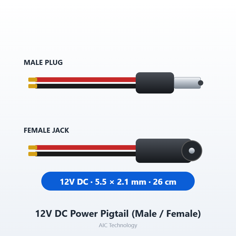 12V DC Power Pigtail Male Female