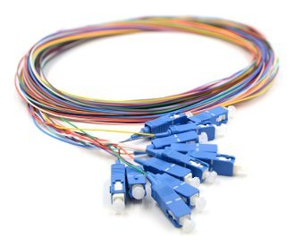 12 Core SC/UPC Fiber Pigtails, Single Mode OS2 9/125, Multi-Color, 3 m (Set of 12)