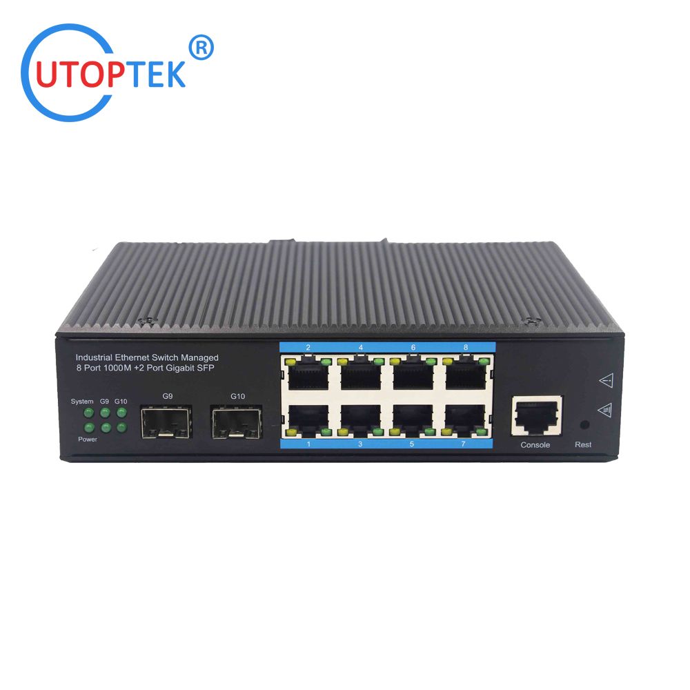 Industrial Managed Switch, 8 GE RJ45 + 2 SFP (DIN Rail)