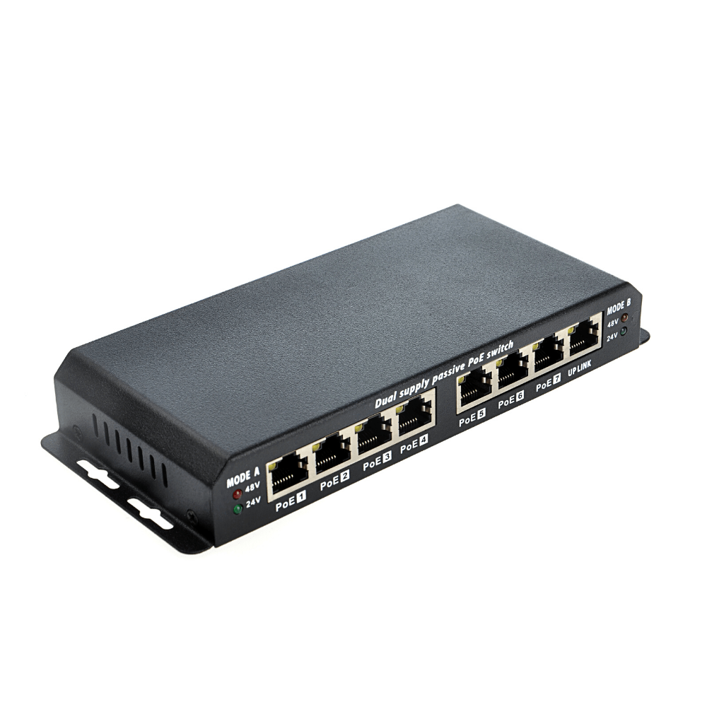8-Port Reverse PoE Switch (PoE-Powered, 7 PoE Out + 1 Uplink)